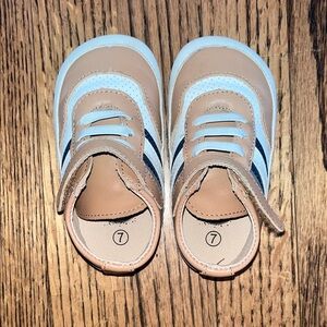 Stylish Tan, Blue, and White Kids Shoes